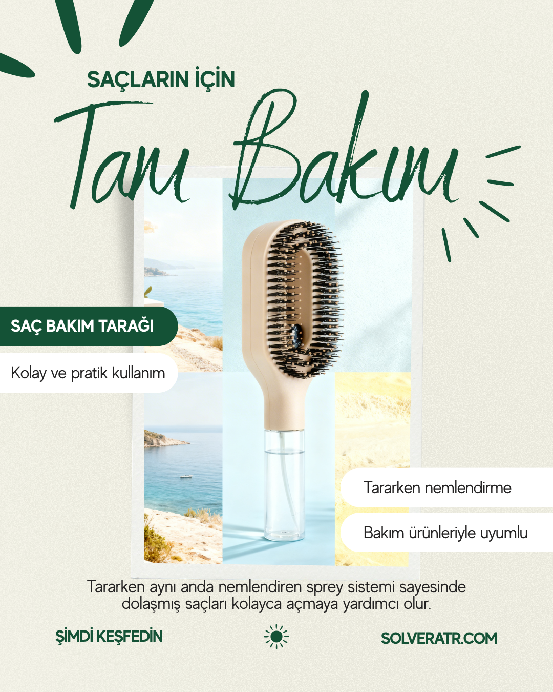 Saç Taramayı Kolaylaştıran 2'si 1 Arada Spreyli Tarak